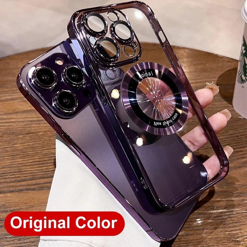 Роскошное покрытие для чехлов для телефонов Magsafe для iPhone 15 14 13 12 11 Pro Max Plus, защитная пленка для линз с беспроводной зарядкой, прозрачная задняя крышка
