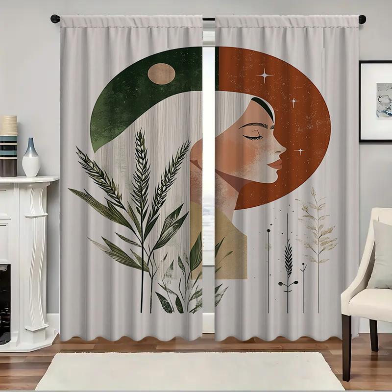 2 шт. Домашние шторы с геометрическим рисунком листьев, с пейзажным фоном и кулиской, для кухни, кофейни, гостиной, балкона