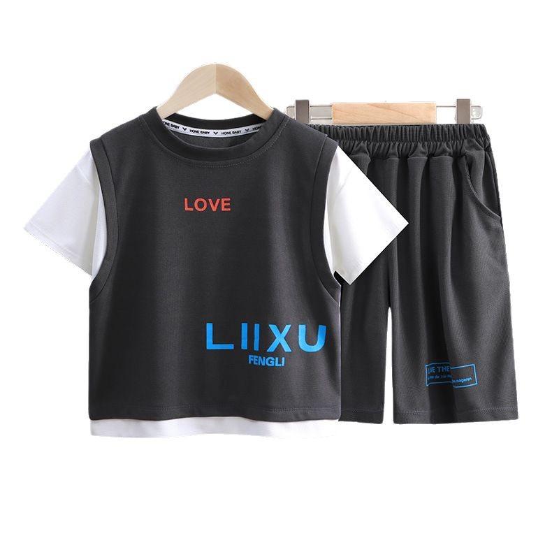 Детский летний костюм для мальчиков в стиле пэчворк с коротким рукавом + шорты, спортивный костюм из 2 предметов