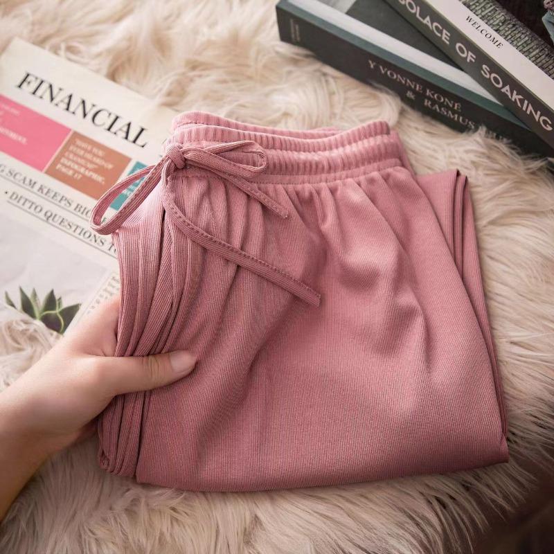 Ice Silk Pants Wide Leg Pants Loose High Waist Drawstring Slim Stretch Trousers Straight Pants
