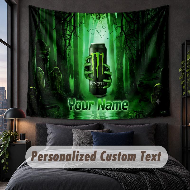 Custom Name Text Tapestry,Monster Energy Decorative Wall Hanging, Background Tapestry For Home Bedroom