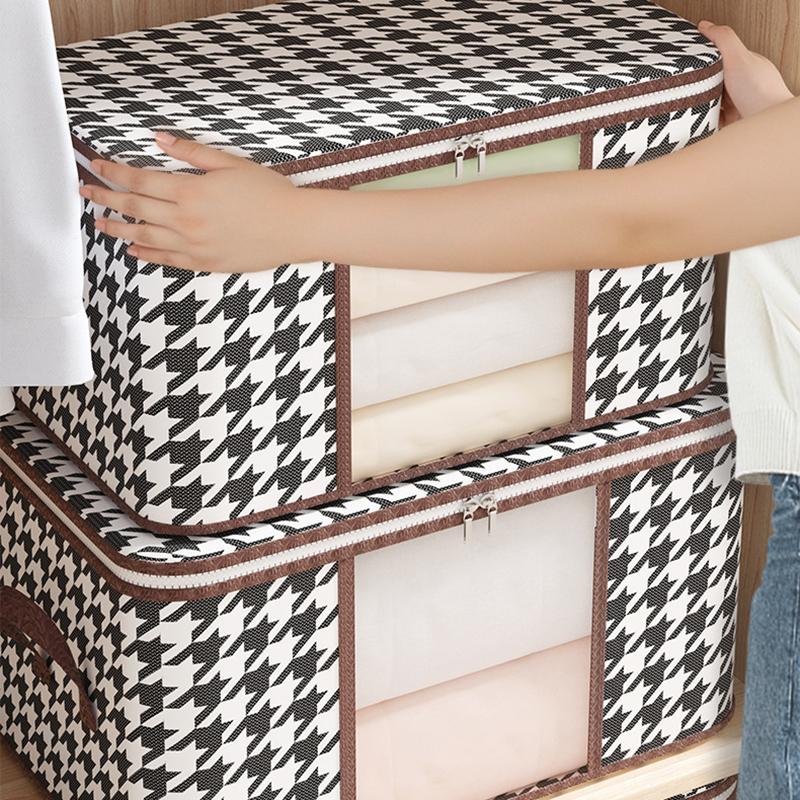 Visible Large Capacity Storage Box Portable Household Clothes Organizer with Handles Foldable Dustproof Quilt Zipper Container