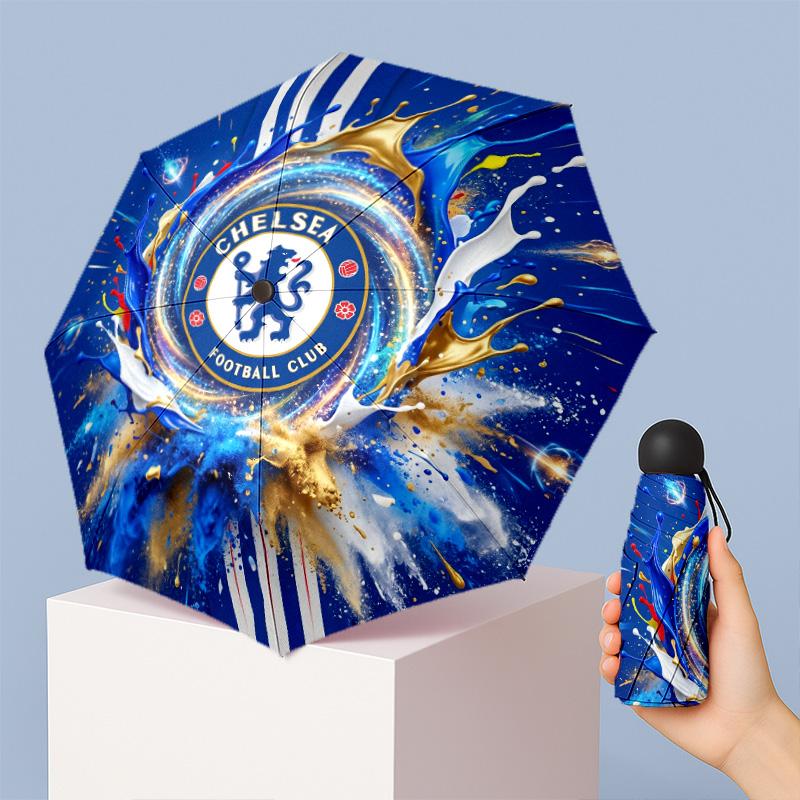 Chelsea FC Узор Печатный Мини 5 Сложений 8 Спиц Компактный Зонт Ветрозащитный Водонепроницаемый Легкий Портативный Складной
