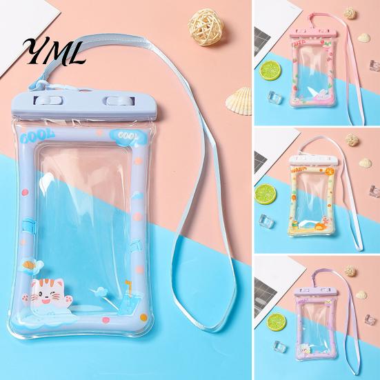Touch Screen Water Bag Cute Waterproof Phone Pouch with Floating Airbag And Lanyard, Clear PVC Cellphone Dry for Swimming Beach Portable Case