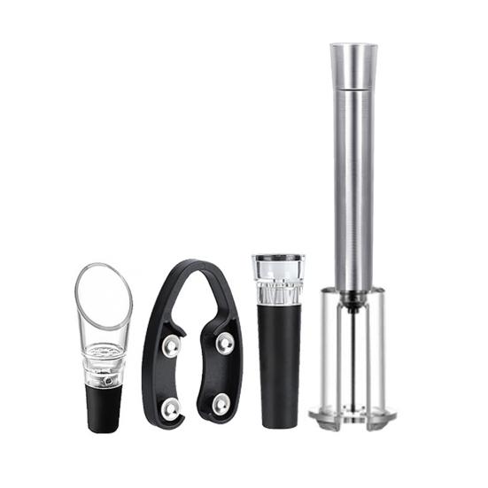 4 шт./набор Открывалка для бутылок 4-в-1 Насос для воздуха Открыватель под давлением Нож для фольги Надувной дозатор Вакуумная пробка Винные аксессуары