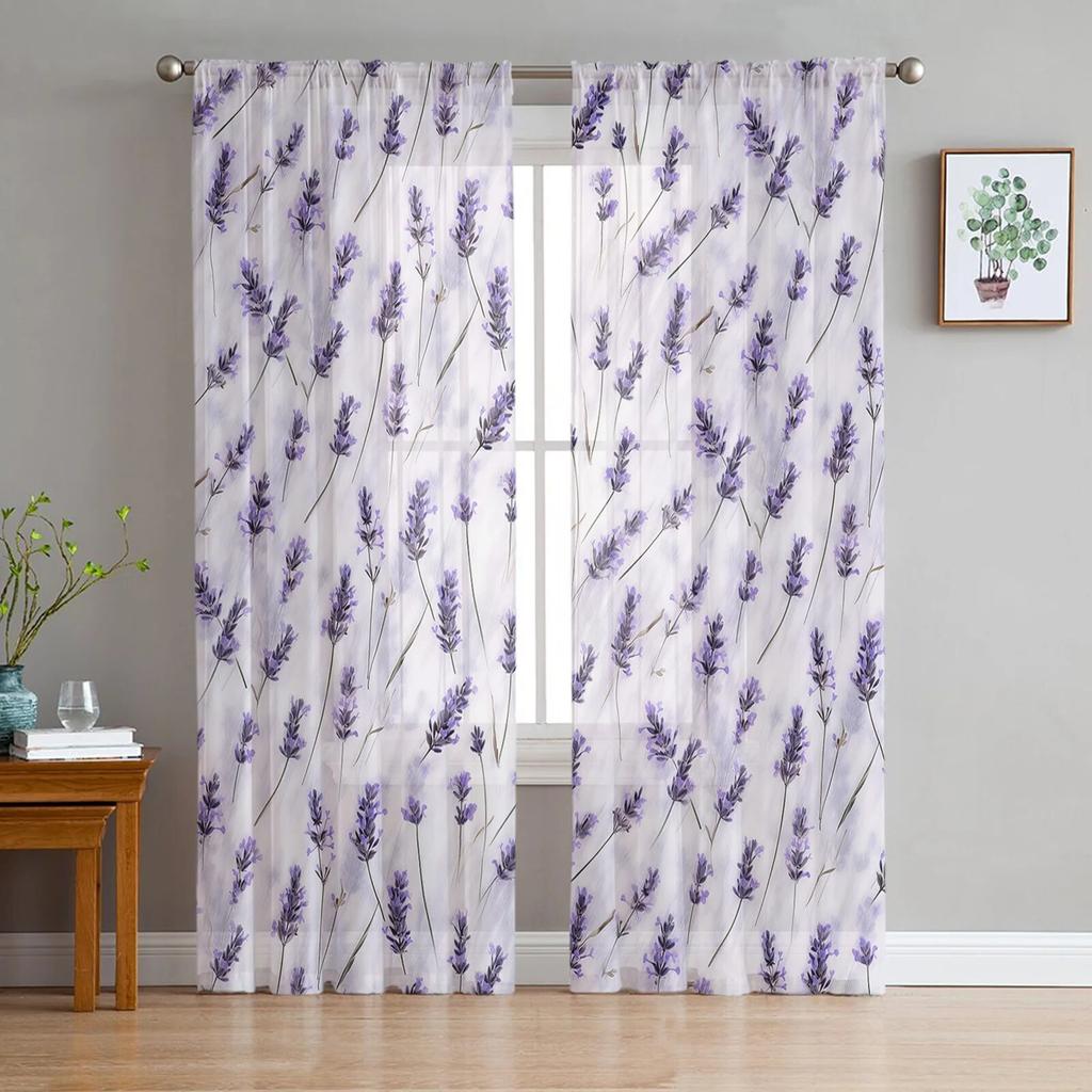 Акварельные растения, цветочная текстура, прозрачные прозрачные шторы для спальни, праздничное украшение, оконная вуаль, тюлевая занавеска