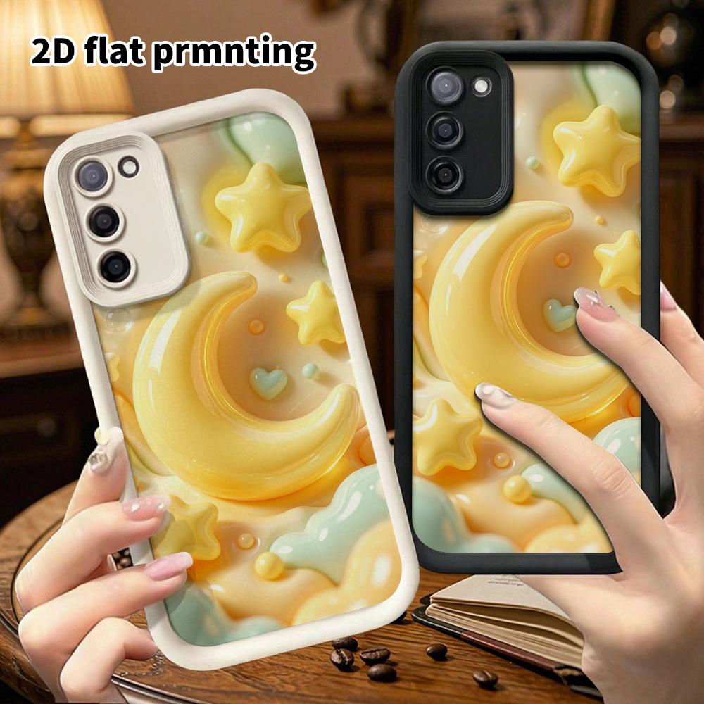 Phone case: 2D flat design suitable for Samsung Galaxy A34 A35 M05 M06 S20 S22 S21 FE Plus 5G protective case, star and moon theme, perfect Christmas