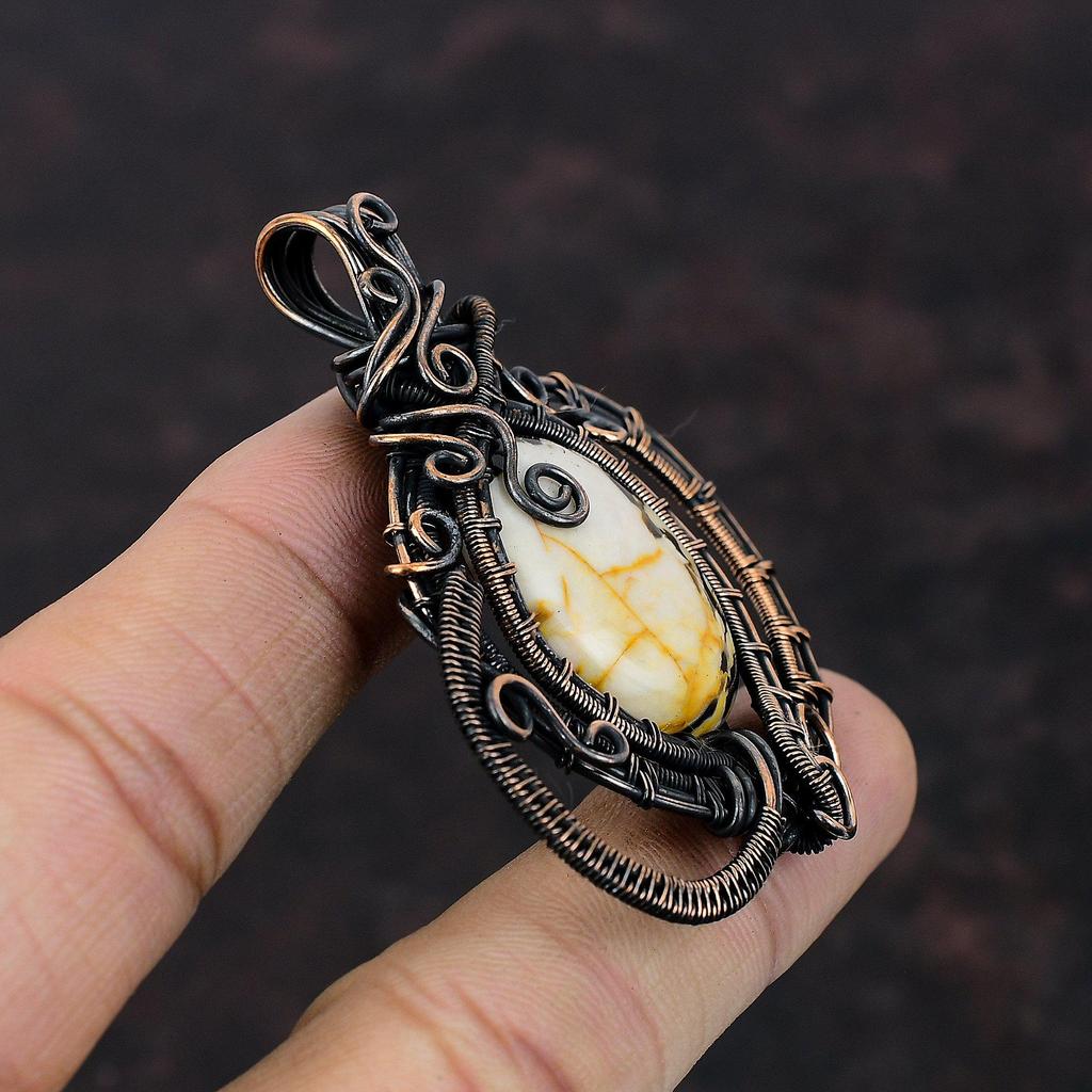 Кулон из Яшмы Арахисового Дерева, обмотанный медной проволокой, Ювелирные изделия из драгоценных камней, Медный кулон, Кулон ручной работы, обмотанный проволокой, Ювелирные изделия для подарка, Совершенно новый кулон