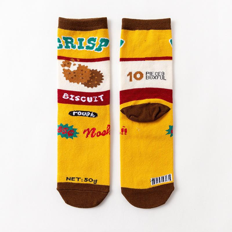 Funny Harajuku Women Casual Cartoon Fruit Sock Hot Sale Banana Avocado Lemon Egg Cookie Donuts Colorful Japanese Skateboard Sock