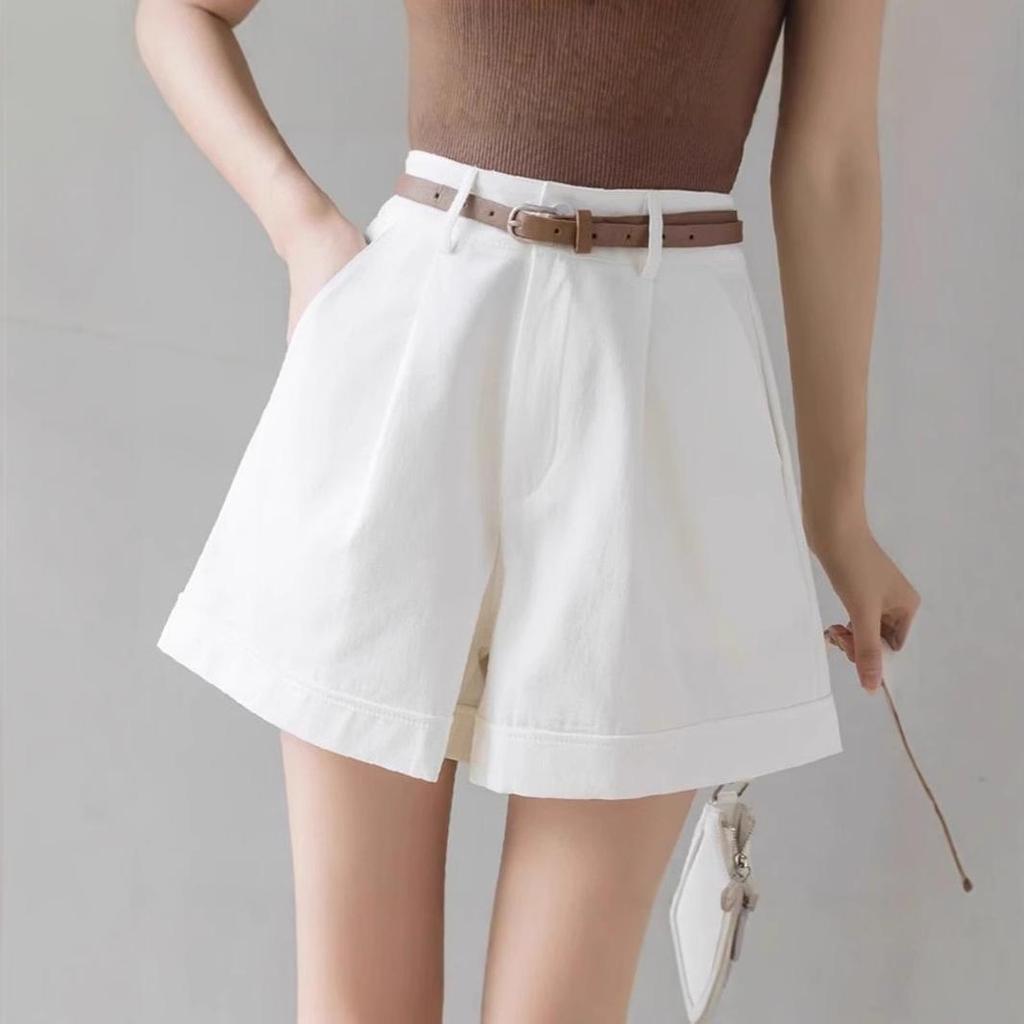 Женские шорты А-силуэта с высокой посадкой и широкими штанинами, с поясом - Летняя повседневная рабочая одежда 2025