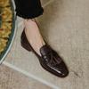 Retro British Style Square Head Women's Loafers Shoes Summer New Style Tassel Comfortable Single Shoes Women Brown Shoes