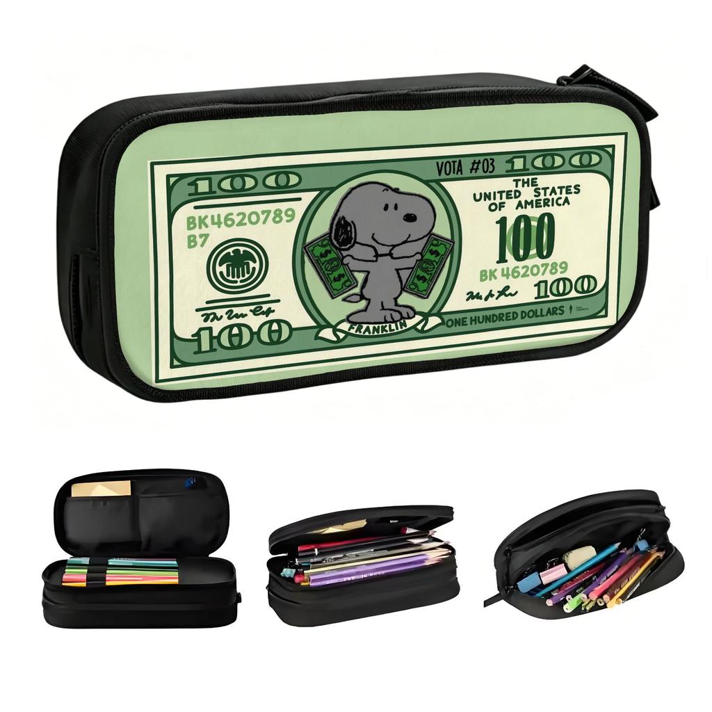 Cute S-SNOOPY on a REAL Dollar Pencil Cases for Girl Boy Large Capacity Anime Dog Pencil Pouch School Supplies