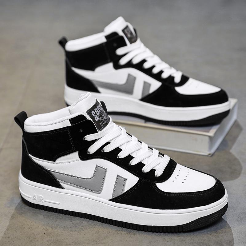 Fashion Men's Trending Four Seasons High Top Skateboarding Breathable Shoes Large Size Students Male Casual Soft Sole Comfortable Sneakers for Teens