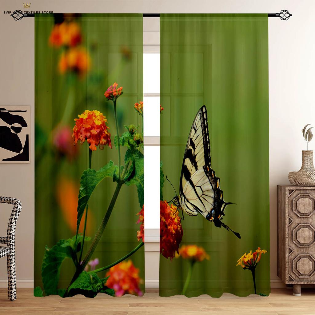 2 предмета занавесок с рисунком «мечтательный цветок-бабочка» для сада, пасторального стиля, спальни, гостиной, кухни, декоративные занавески