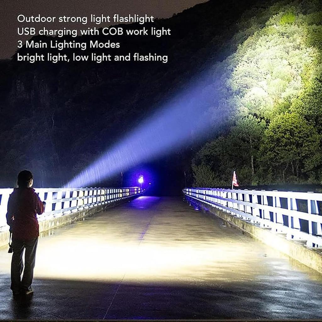 White Telescopic Zoom Strong Light Flashlight For Home And Outdoor Long-range Red And Blue Side Lights LED Flashlight