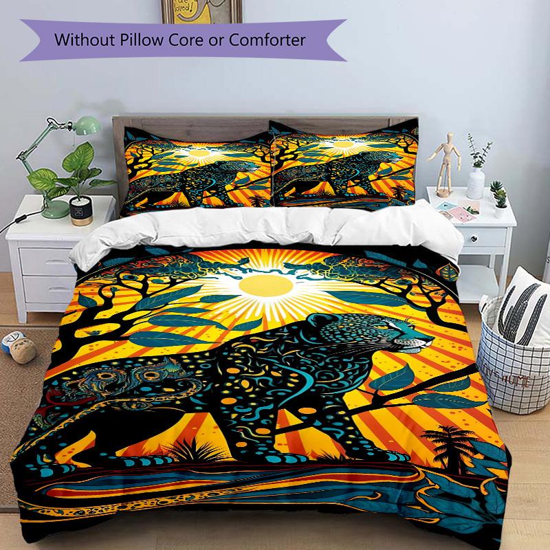 3pcs Jungle Safari Print Duvet Cover Set -Includes 1 Duvet Cover and 2 Pillowcases, No Quilt Core, All-Season Home Decor yy251111193