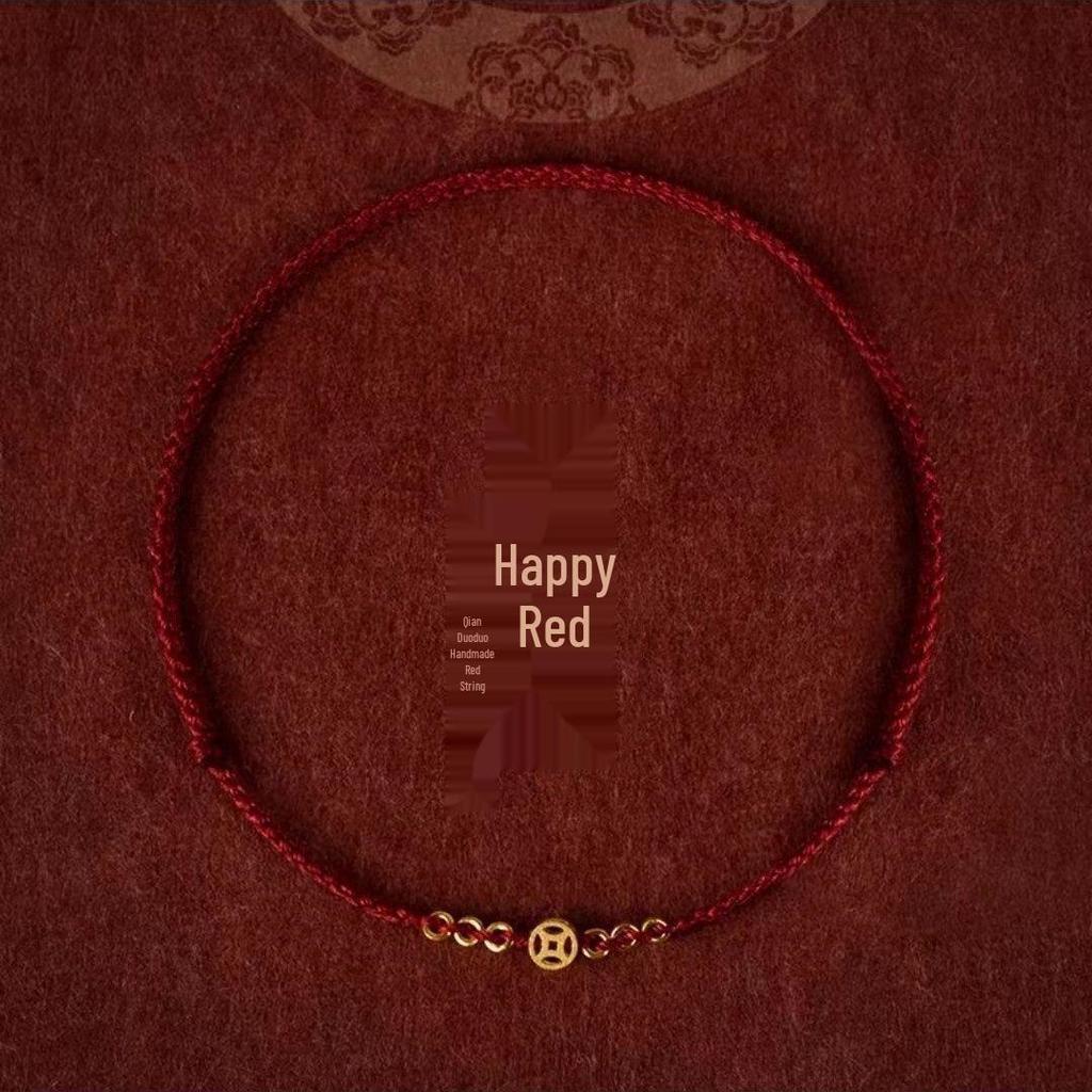Qian Duoduo 2024 Модный красный шнурок медная монета браслет на ногу: Тонкий, Сексуальный, Древний Стиль для Женщин