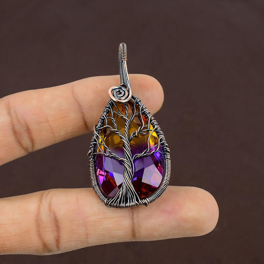 Натуральный двухцветный турмалин, драгоценный камень, медная проволока, подвеска 2,4 дюйма, D4K90