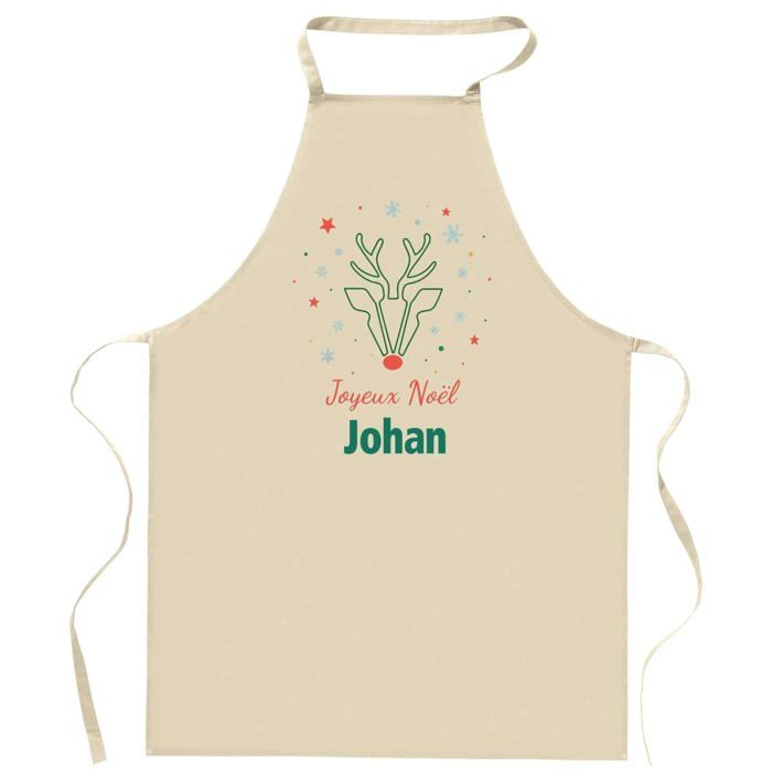 Tablier de cuisine - Johan Cerf - Motif Cerf Joyeux Noël - Coton résistant - Imprimé en France