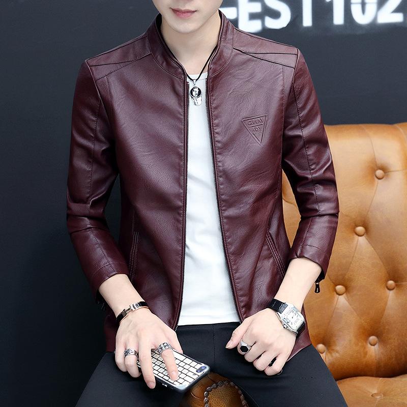 Men's Leather Clothing Spring and Autumn New Black Handsome PU Leather Jacket Korean Version Slim Motorcycle Jacket