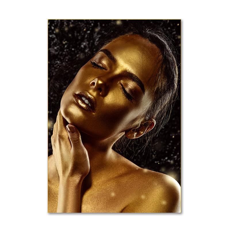 Черно-золотой африканский художественный постер с принтом, женская картина на холсте, настенная живопись Cuadros, скандинавское украшение, домашняя картина для гостиной