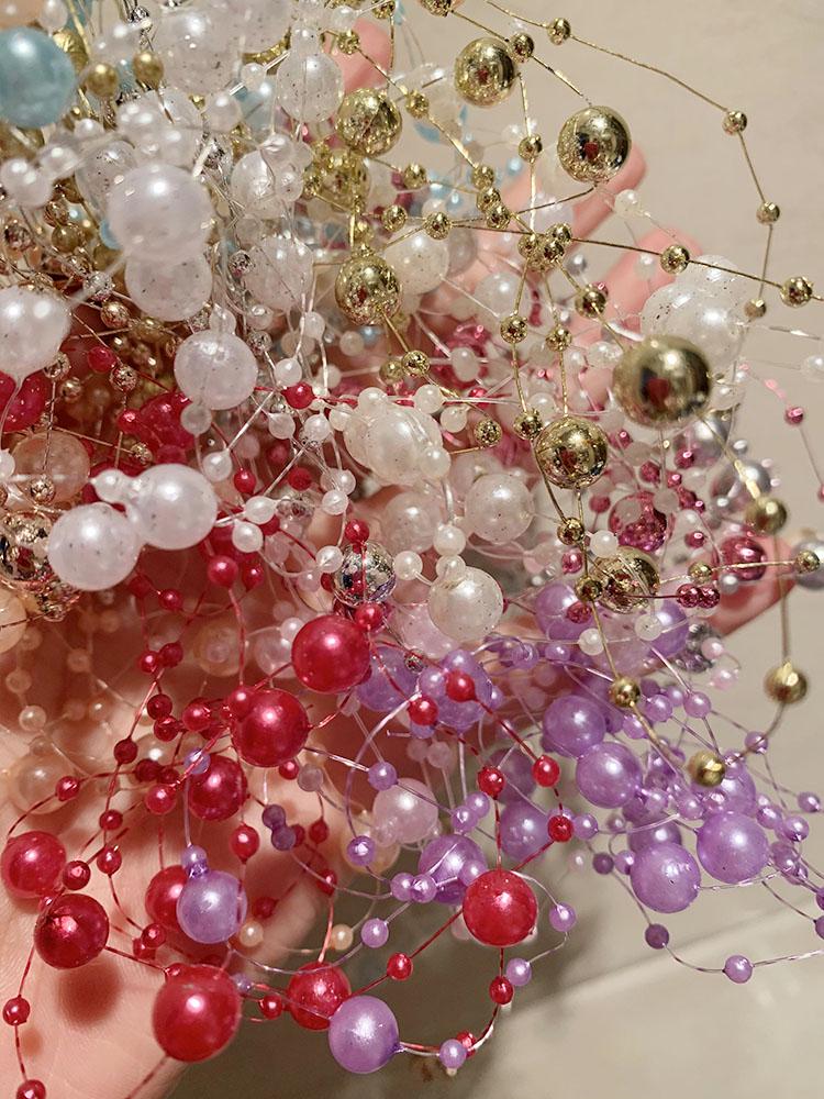 Цепочка из бусин с имитацией жемчуга и цветными кисточками для создания свадебных аксессуаров для волос и букетов для рук своими руками