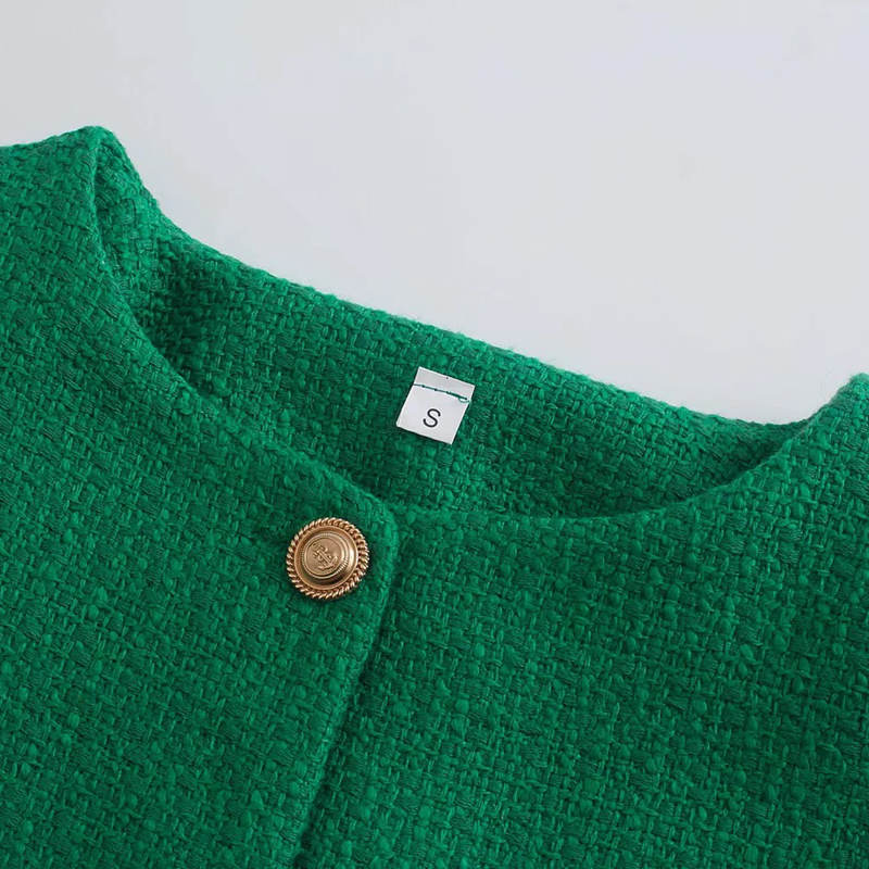 Женские юбки из зеленого твида Faldas Mujer Застежка-молния Круглый вырез Однотонный Однотонный Женские мини-юбочные комплекты