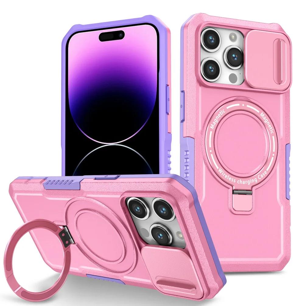 Чехол Magsafe с магнитной адсорбцией для iPhone 15 Pro Max iPhone14 Plus 13 Pro 12 11 Pro, металлический держатель, выдвижная защитная крышка для камеры