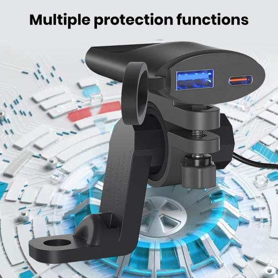 Зарядное устройство для мотоцикла с расширительным креплением для зеркала заднего вида, быстрая зарядка, PD USB, высокая мощность, 12–24 В, универсальный адаптер для зарядки телефона, квадроцикла, трехколесного велосипеда