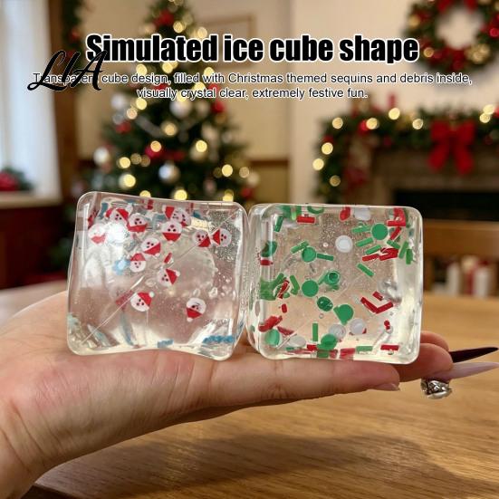 Hand Therapy Stress Balls Christmas Ice Cube Squeeze Toy, Confetti Filled Relief Calming Sensory Toy Slow Rebound Clear for Anxiety Reduction