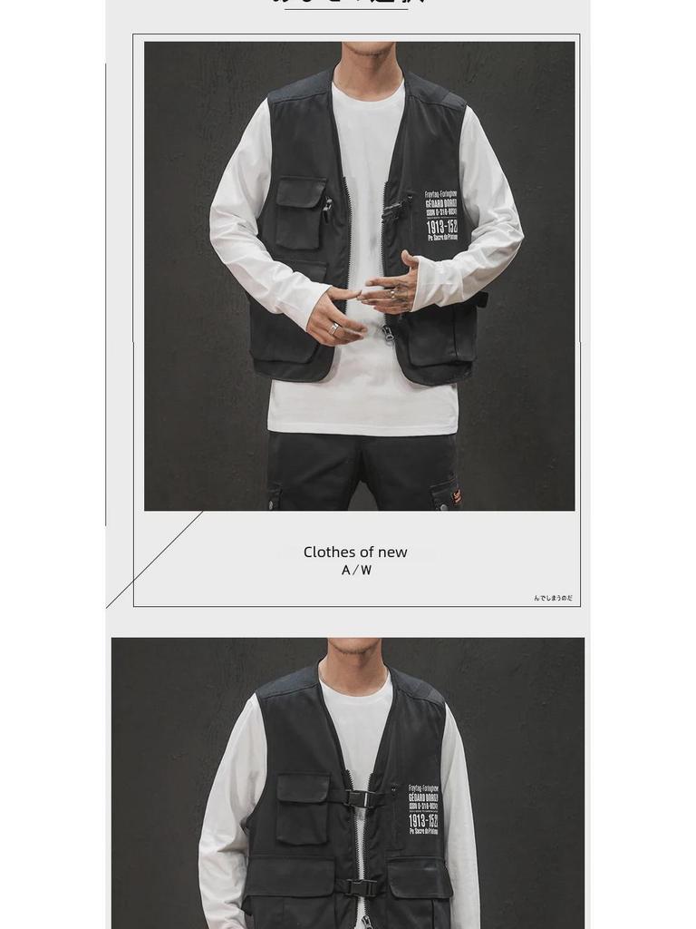 Американо-японский тактический жилет без рукавов с множеством карманов для молодежи на весну и осень