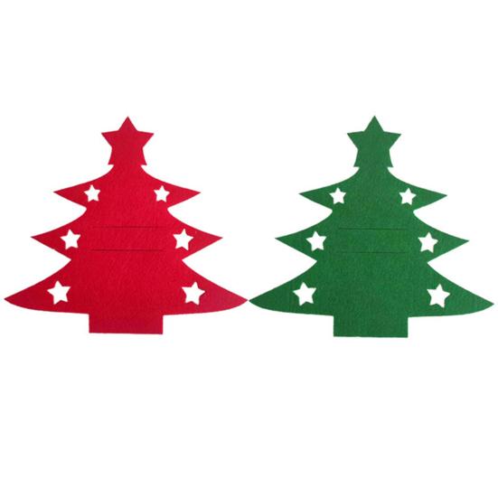 Набор столовых приборов на Рождество 12 шт. Дизайн «Рождественская елка» Фетр Моющийся Многоразовый Фетровый нож Вилка Сумка для столовых приборов Праздничное украшение стола