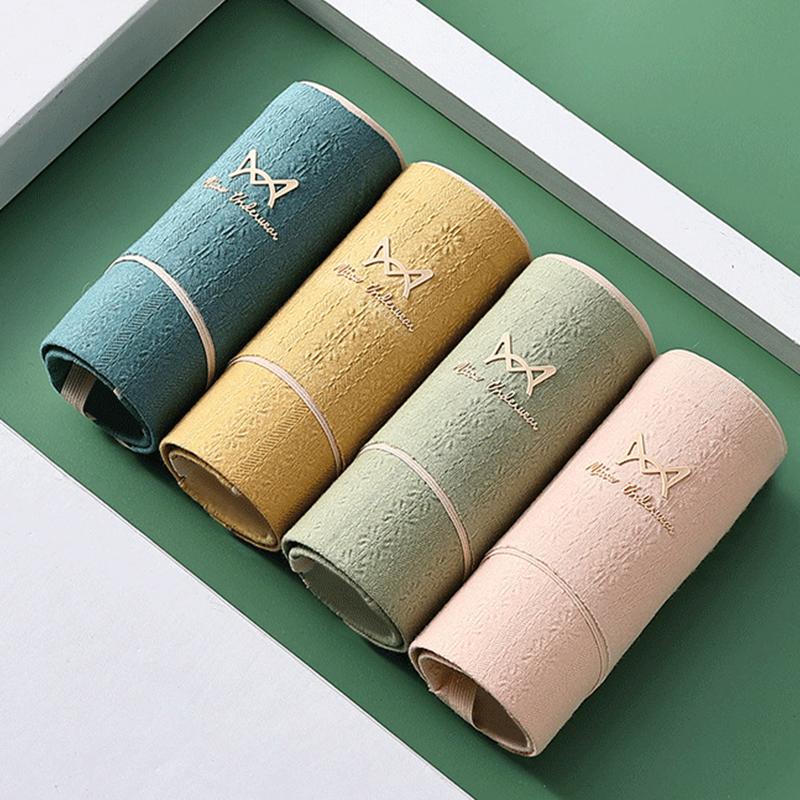 4PCS Underwear Women's Cotton Mid-waist Bacteriate-resistant Fashion Breathable Briefs