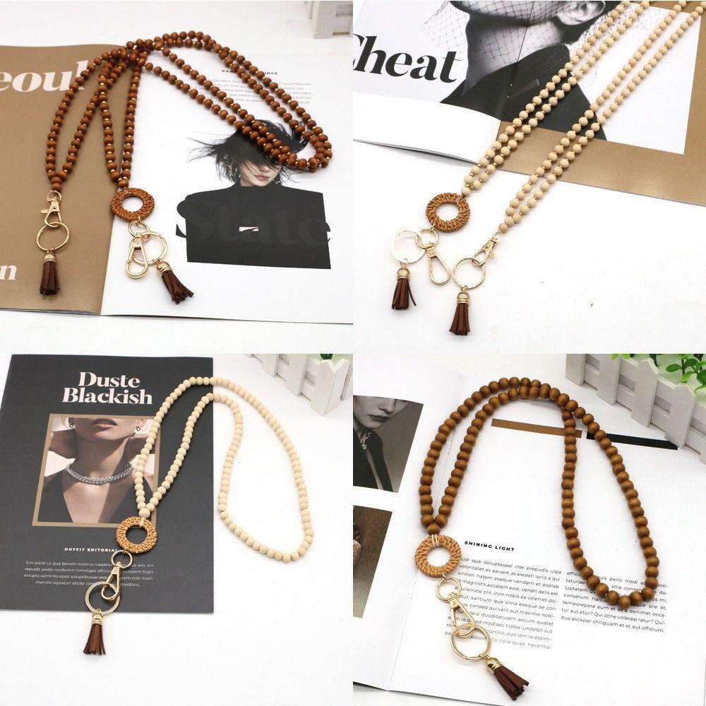 Шарм Подарок Бейдж Ожерелье Длинные Брелоки Аксессуар Бисероплетение Шнурок Ротанговые Деревянные Бусины Шнурок
