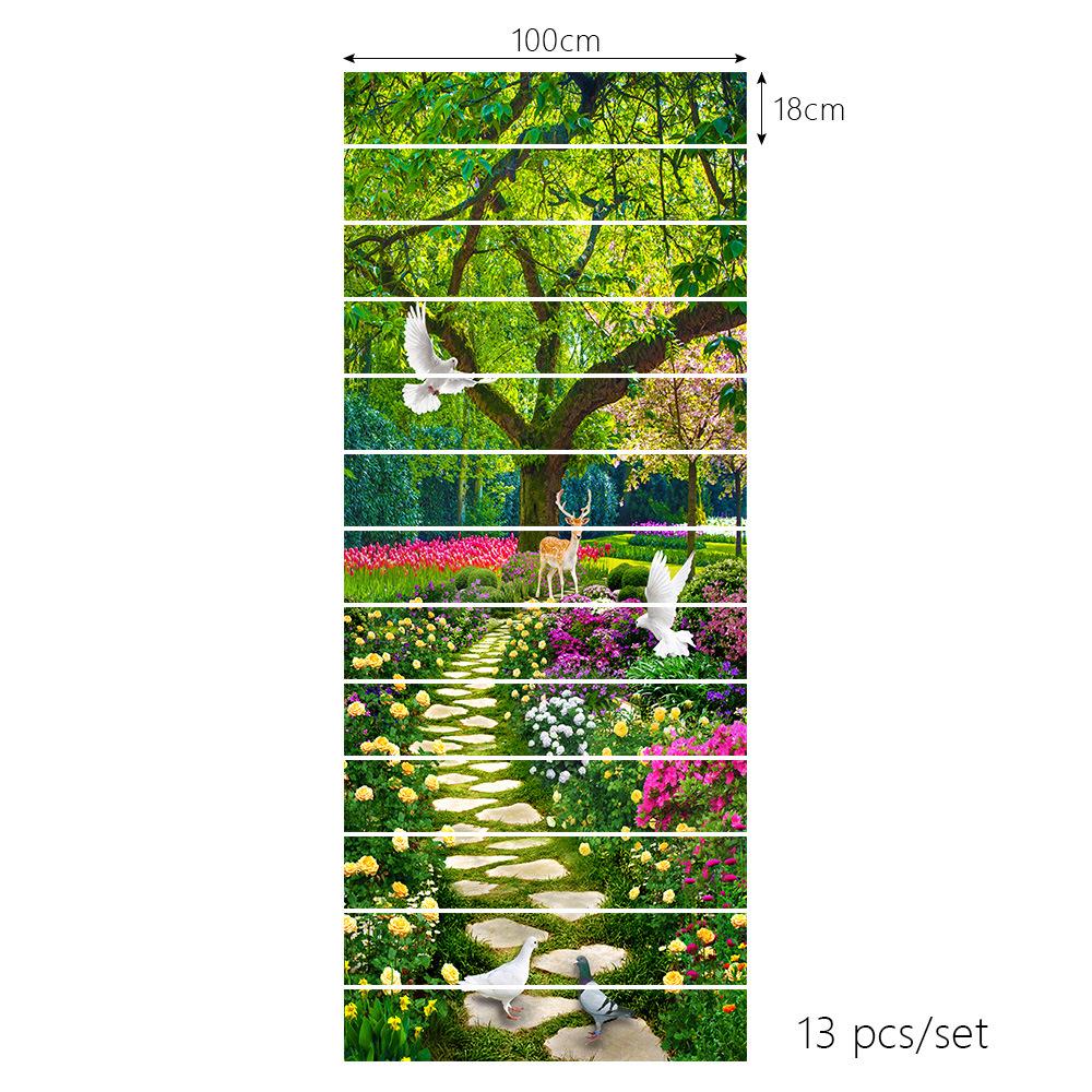 Горный водопад Лебедь Пейзаж Наклейка на стену Комната Лестница Украшение Шаг Напольный художественный постер Самоклеящийся водонепроницаемый настенный постер