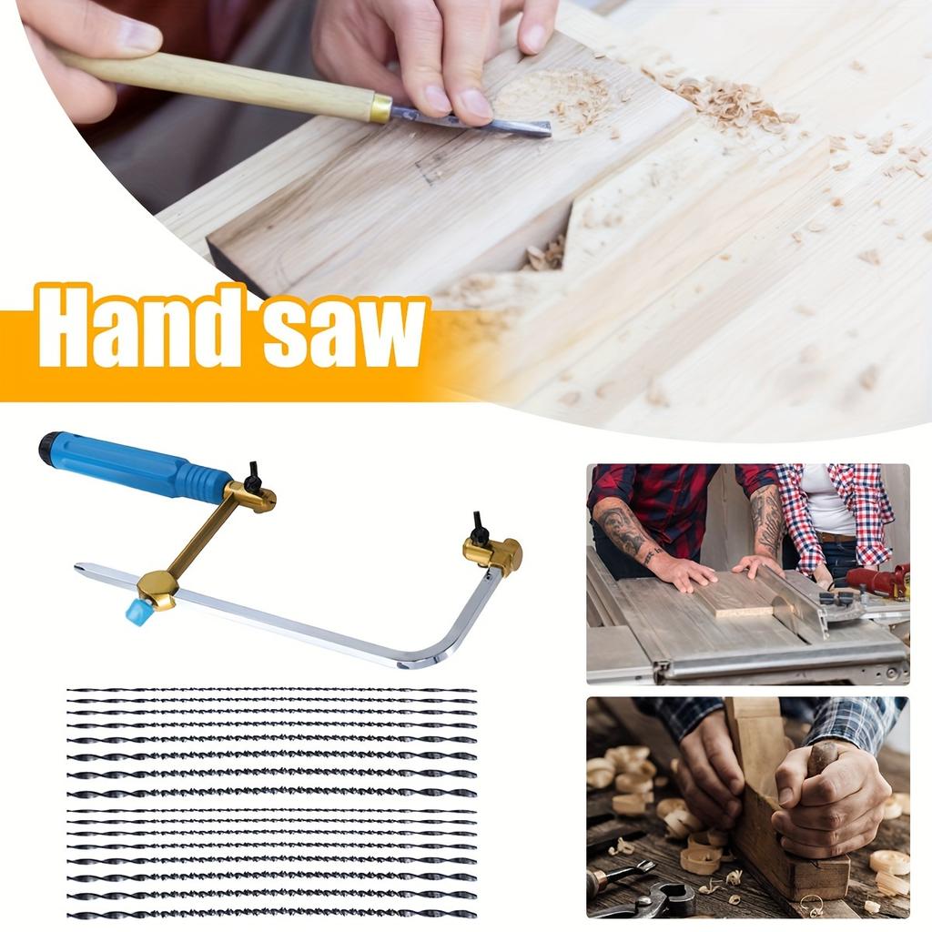 Coping Saw Heavy Duty Metal Hand Saw Fast Cutting Non-slip Hacksaw with 16 Replacement Steel Saw Blade Woodworking Tool Kit for Wood Metal Cutting