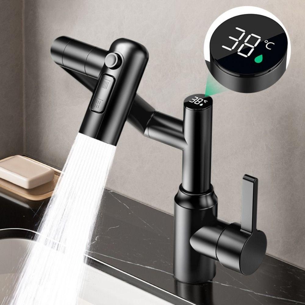 Stainless Steel Mechanical Arm Faucet Digital Display Faucet  Household Application