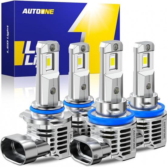 AUTOONE 80000Лм 9005/HB3 и H11/H9/H8 Лампы для противотуманных фар, 800% Яркость HB3 H11 Комбо Ламп с Охлаждающим Вентилятором, 6500K Белый, Упаковка из 4 шт.