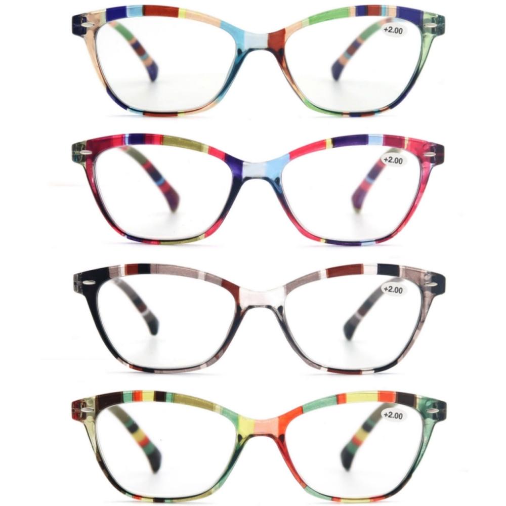 Набор из 4 очков для чтения для мужчин и женщин, круглые/квадратные/кошачий глаз, пружинные петли, ультралегкие очки для чтения, пресбиопия с диоптриями