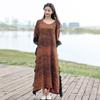 Johnature Woman Autumn Fashion Vintage Retro Loose Casual Dress Chinese Style Splice Half Sleeve V-Neck Dress