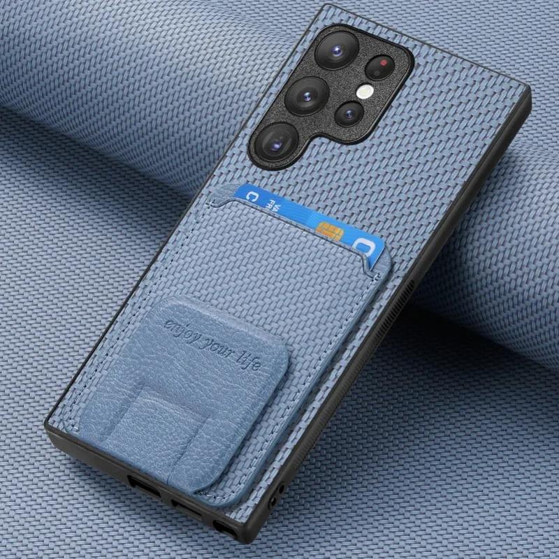 Чехол-подставка из углеродного волокна для Samsung Galaxy S23 FE S22 S24 Ultra Plus A15 A25 A24 A35 A05 A05S, кошелек с держателем для карт