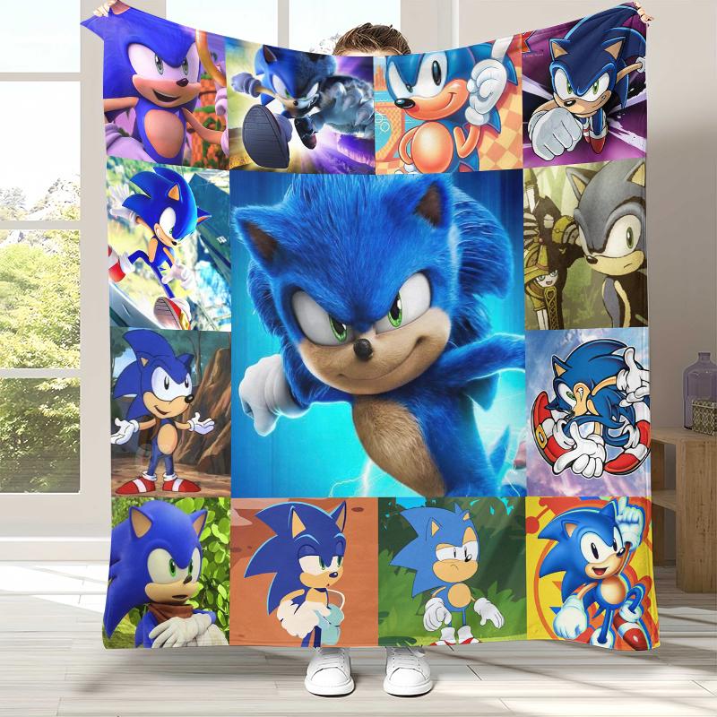 Ретро Мультяшное Игровое Фланелевое Одеяло S-Sonic, Ультра Мягкое Теплое Плюшевое Покрывало для Дома, Спальни, Кровати, Дивана, Походного Пикника, Подарок