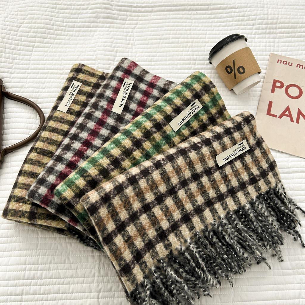 Versatile Imitation Cashmere Tassel Soft And Sticky Plaid Scarf For Women'S Winter Luxury New Fashionable Thickened Warm Shawl
