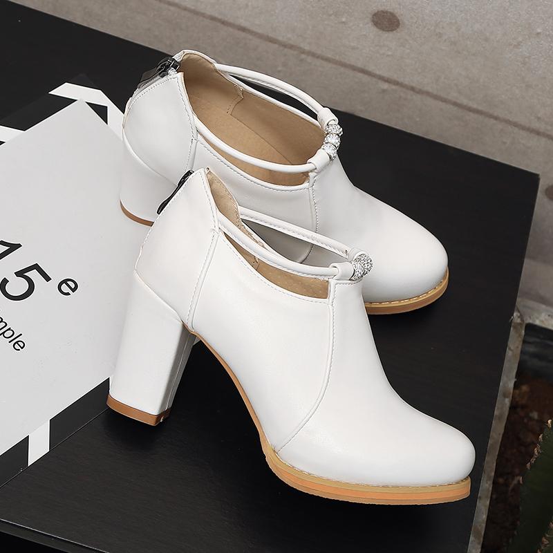 Женские туфли на высоком каблуке, весенние и осенние, однотонные, на толстом каблуке, большого размера, с низким верхом, универсальные, на все времена года