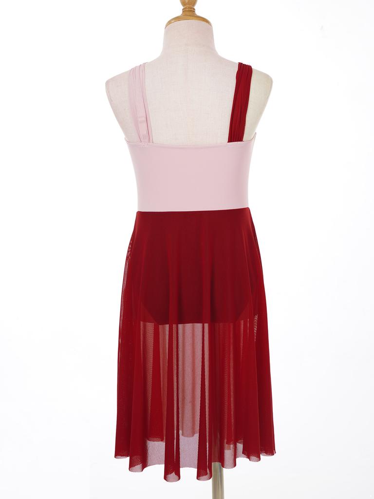 Детские шифоновые лирические танцевальные костюмы без рукавов для девочек, платье-купальник с цветными блоками, современные платья