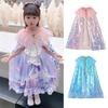 Girls Mermaid Sequins Cloak Adjustable Tulle Collar Loose Stage Performance Cosplay Costume
