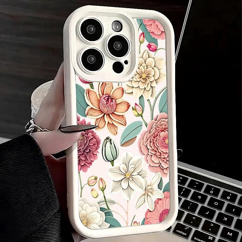 Floral Summer Thickened Anti-Fall Phone Case for iPhone16E 14 15 11 12 13 16 Pro Max 7 Plus XS XR bump Solid Silicone Back Cover