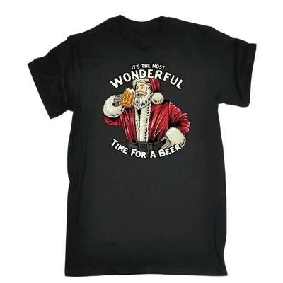 Most Wonderful Time For A Beer V2 Santa Christmas Unisexs Funny T Shirt