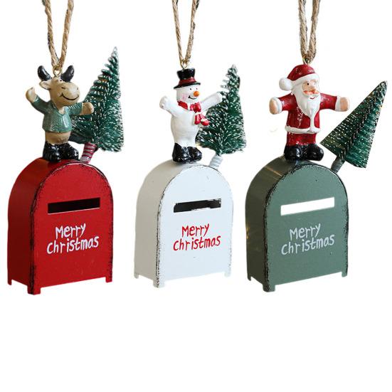 Santa Claus Mailbox Christmas Tree Ornaments Wrought Iron Painted Mailbox Pendant Vintage Post Box Hanging Decoration