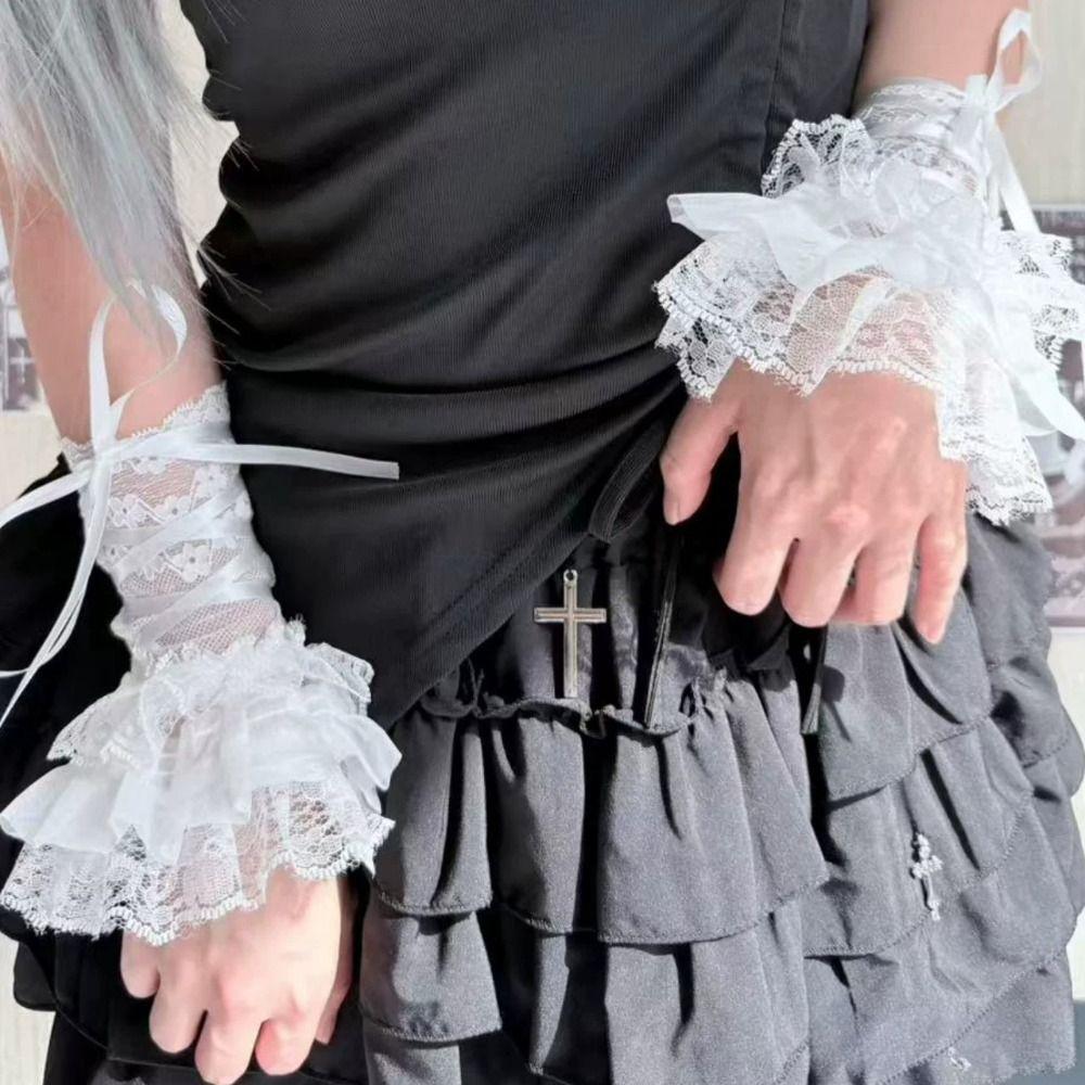 Ruffled Lace Lace Arm Sleeves Elastic Band Fake Sleeves Elegant Mittens Anime Costume